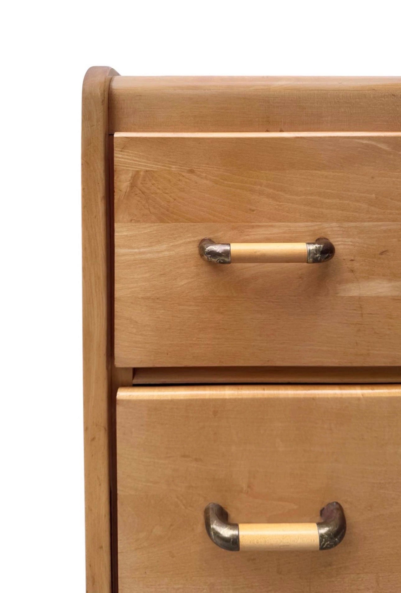 Vintage Mid Century 3-Drawer Maple Dresser Chest of Drawers w/Rounded-Top Wrap-Around Frame & Mixed