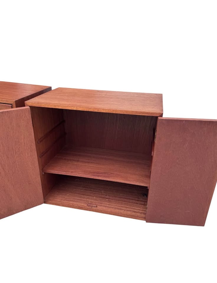 Pair of Vintage Mid Century 4-Drawer & 2-Door Teak Nightstands Bedside Cabinets Storage Cabinets w/B