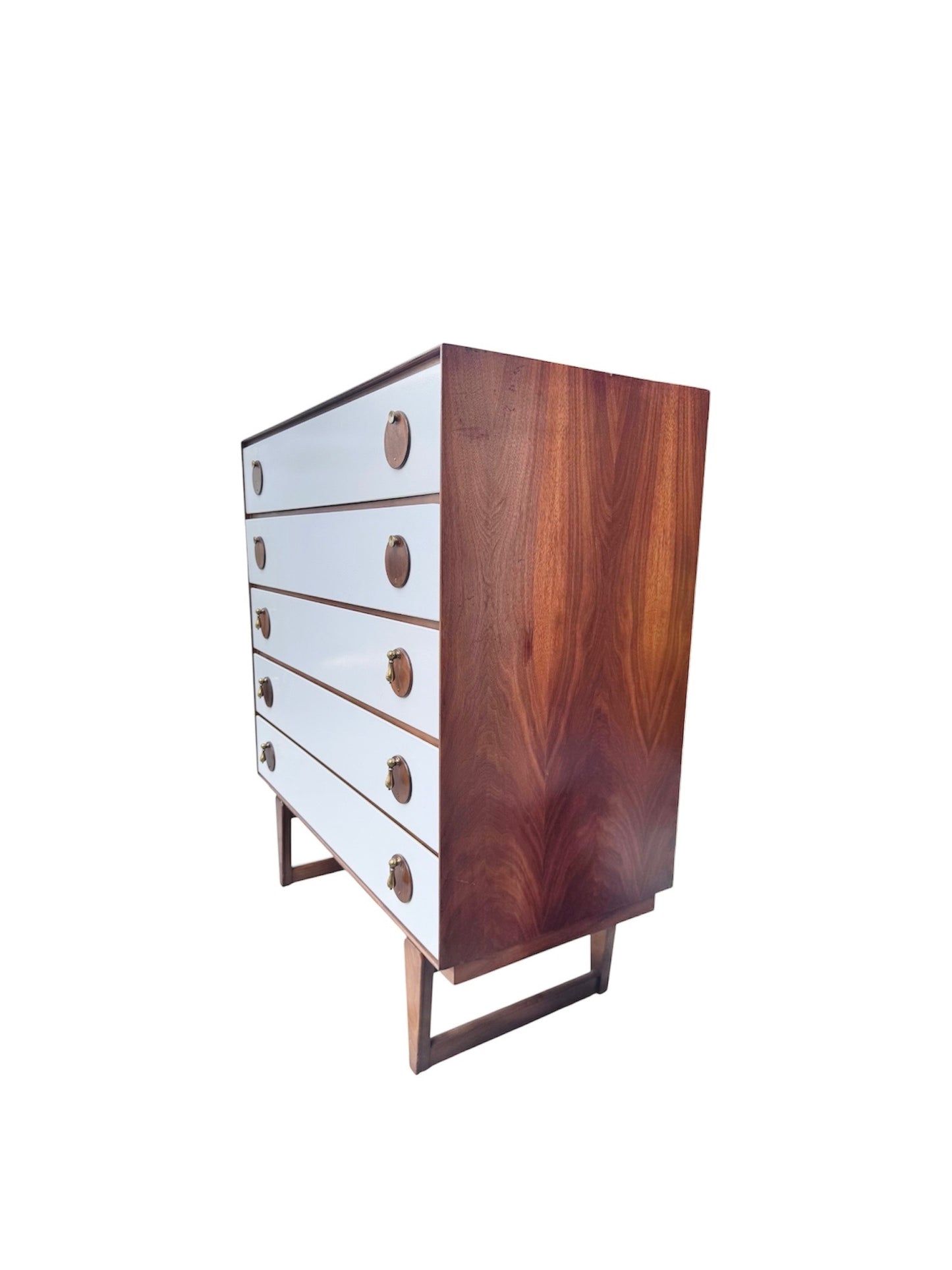 Rare Vintage Mid Century 1960’s Limited Production 5-Drawer Walnut Highboy Dresser w/Sculptural Legs
