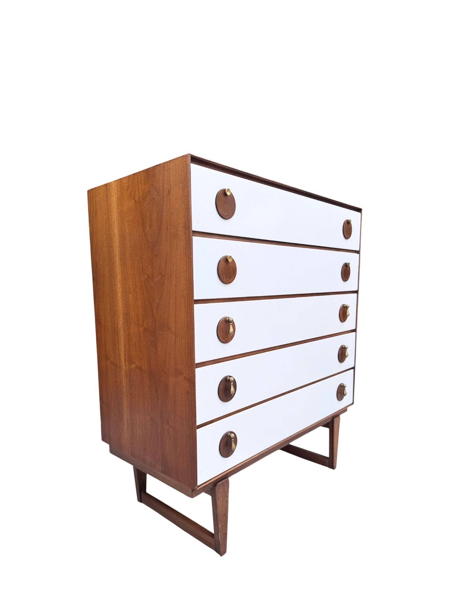 Rare Vintage Mid Century 1960’s Limited Production 5-Drawer Walnut Highboy Dresser w/Sculptural Legs