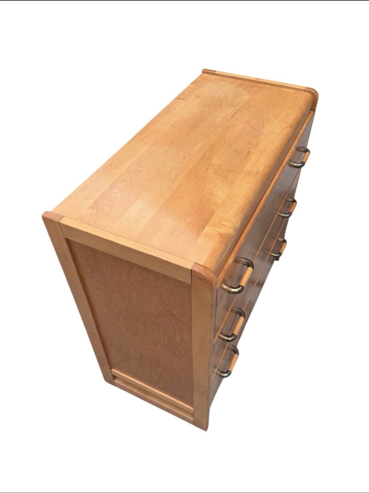 Vintage Mid Century 3-Drawer Maple Dresser Chest of Drawers w/Rounded-Top Wrap-Around Frame & Mixed