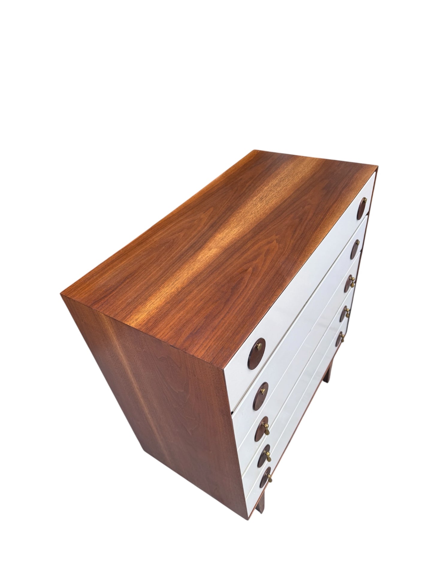 Rare Vintage Mid Century 1960’s Limited Production 5-Drawer Walnut Highboy Dresser w/Sculptural Legs
