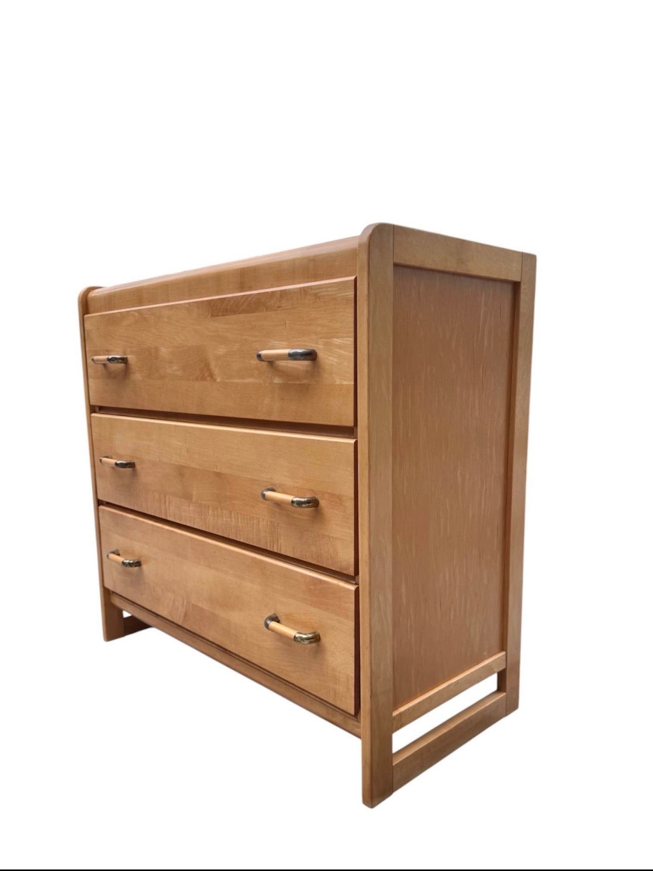 Vintage Mid Century 3-Drawer Maple Dresser Chest of Drawers w/Rounded-Top Wrap-Around Frame & Mixed