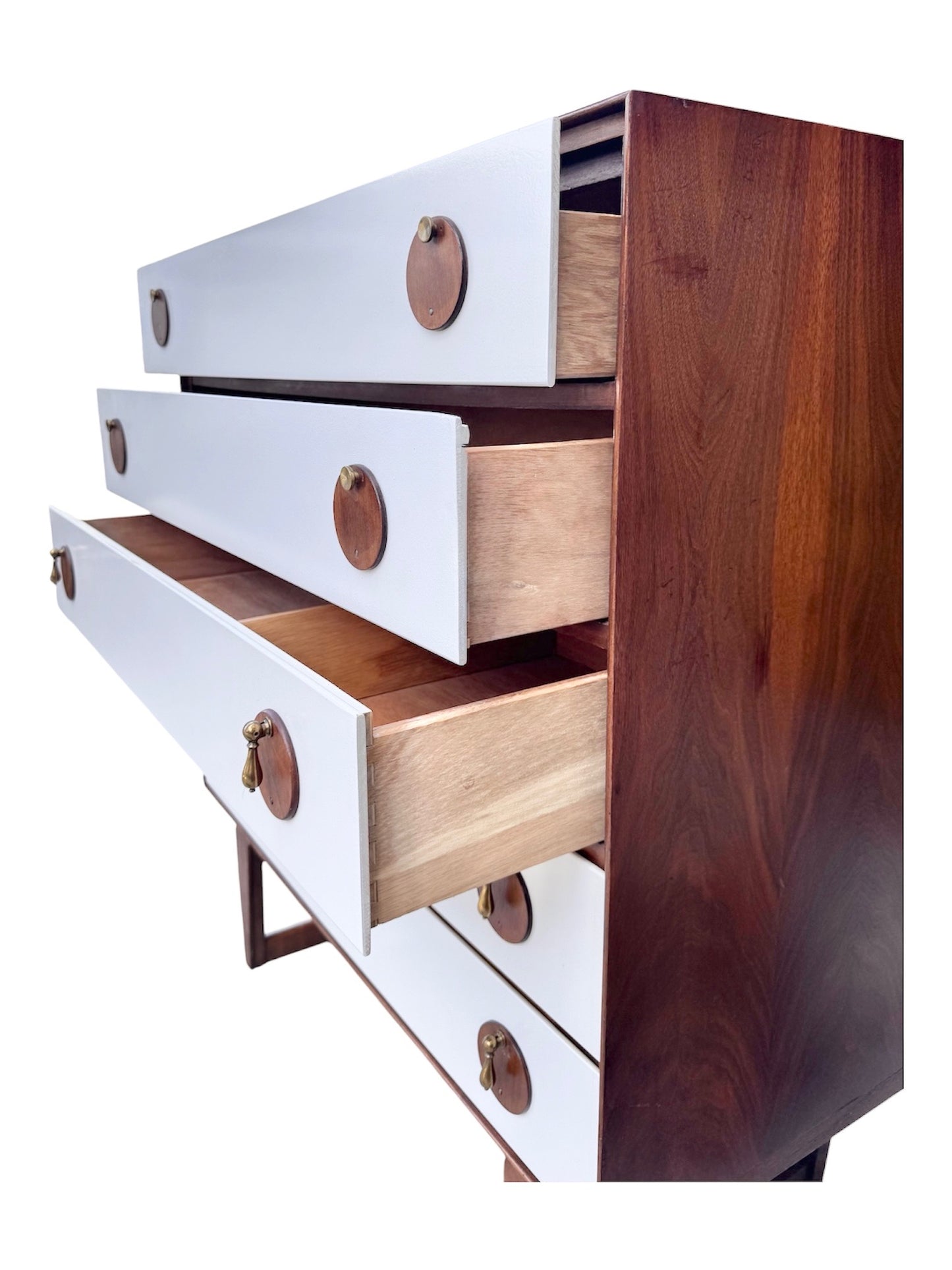 Rare Vintage Mid Century 1960’s Limited Production 5-Drawer Walnut Highboy Dresser w/Sculptural Legs