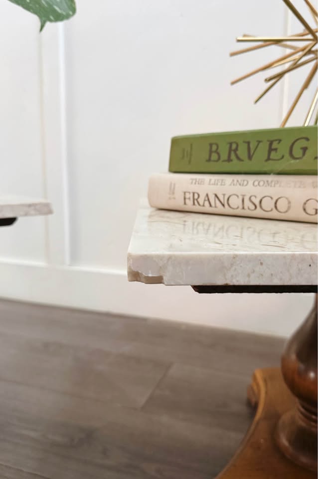 Pair of Vintage Empire Marble Top Pedestal Side Tables, Nightstands or Plant Stands — FloralHaus Vintage Utah