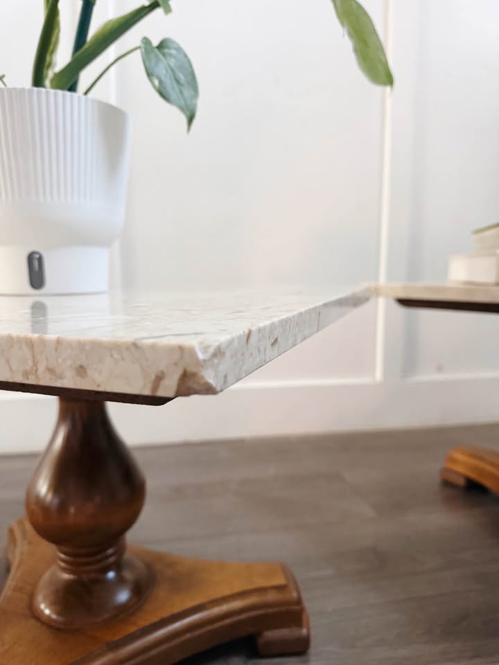 Pair of Vintage Empire Marble Top Pedestal Side Tables, Nightstands or Plant Stands — FloralHaus Vintage Utah