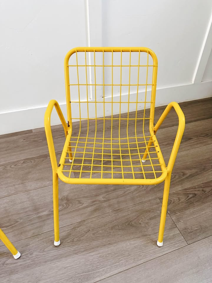RARE Pair of Vintage Yellow KIDS Toddler Child Size Emu Rios Wire Mesh Chairs — FloralHaus Vintage Utah
