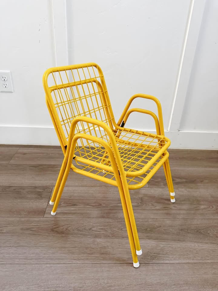 RARE Pair of Vintage Yellow KIDS Toddler Child Size Emu Rios Wire Mesh Chairs — FloralHaus Vintage Utah