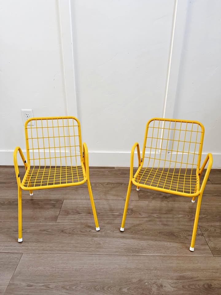 RARE Pair of Vintage Yellow KIDS Toddler Child Size Emu Rios Wire Mesh Chairs — FloralHaus Vintage Utah