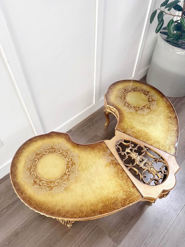 Vintage Victorian Gilded Kidney Bean Shaped Coffee Table w/Gold Leaf Top & Hand Carved Frame • Made — FloralHaus Vintage Utah