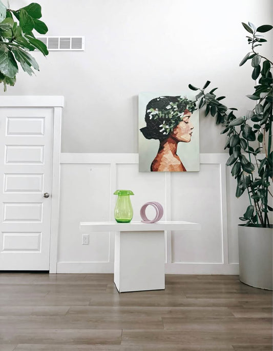 Vintage White Laminate Rectangular Pedestal Base Sofa Or Entry or Console Table Stand — FloralHaus Vintage Utah
