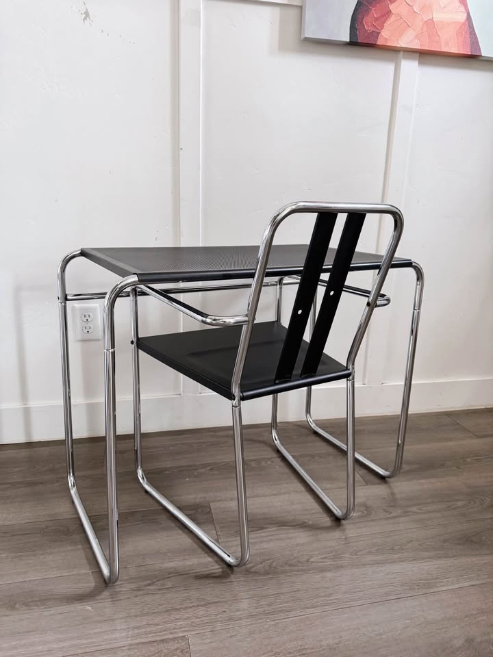 Vintage 1980’s Postmodern Black Sheet Metal & Tubular Chrome Framed Bauhaus Perforated Desk & “Innov — FloralHaus Vintage Utah