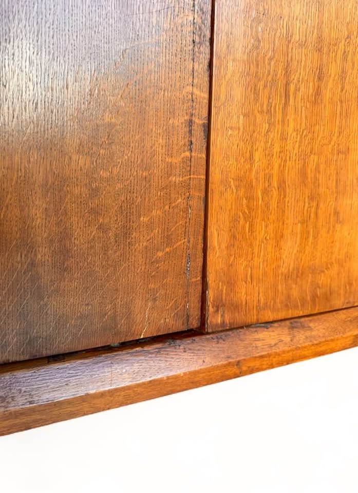 Vintage Mid Century Large Scale 4-Door Teak Wood Armoire Wardrobe Closet Cabinet w/Tapered Legs — FloralHaus Vintage Utah