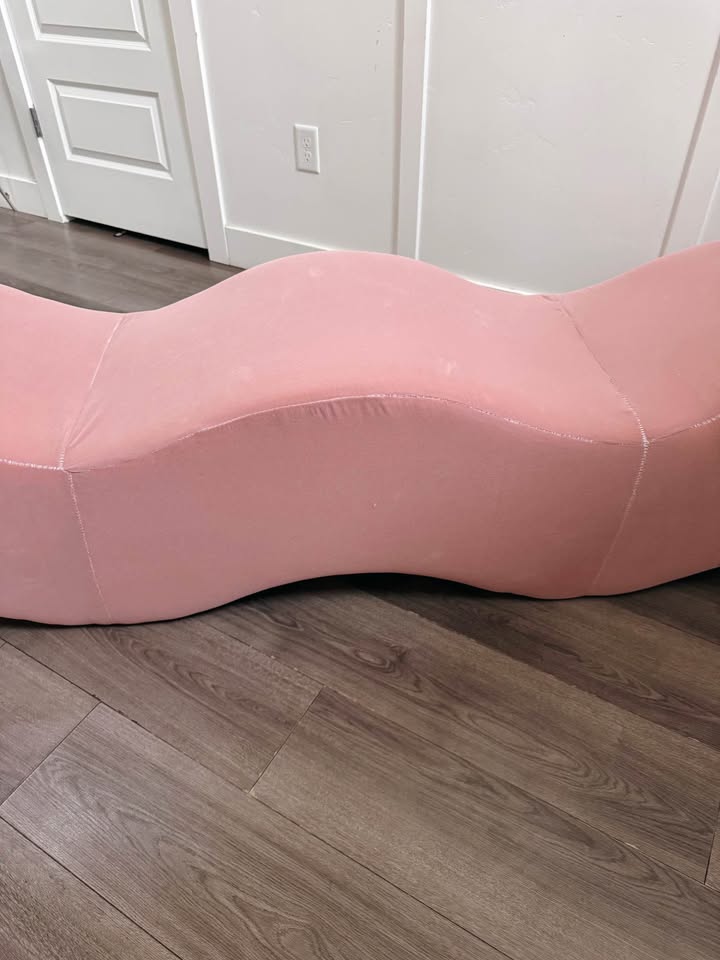 Vintage Postmodern Rose Pink Velvet Ripple Wave Squiggle Bench by Laurinda Spear — FloralHaus Vintage Utah