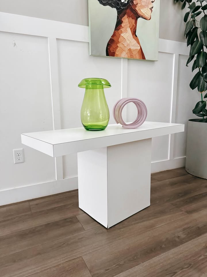 Vintage White Laminate Rectangular Pedestal Base Sofa Or Entry or Console Table Stand — FloralHaus Vintage Utah