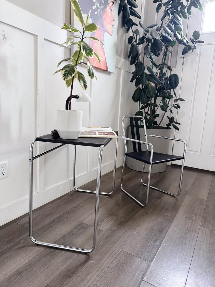 Vintage 1980’s Postmodern Black Sheet Metal & Tubular Chrome Framed Bauhaus Perforated Desk & “Innov — FloralHaus Vintage Utah