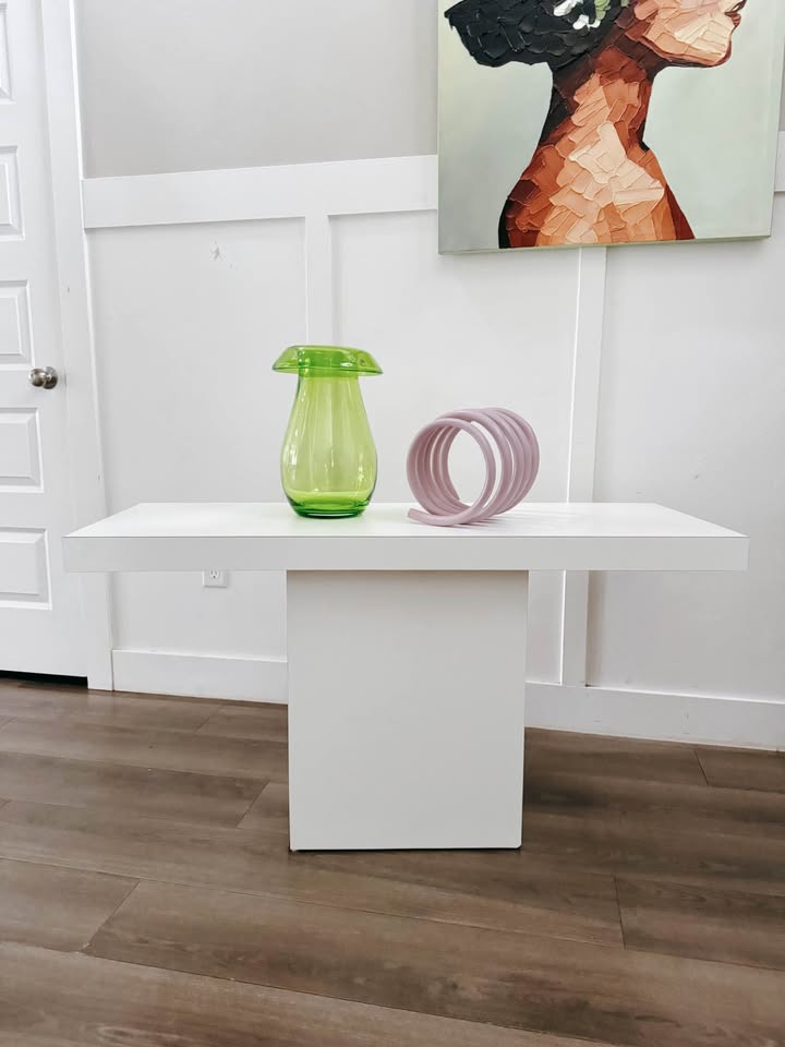 Vintage White Laminate Rectangular Pedestal Base Sofa Or Entry or Console Table Stand — FloralHaus Vintage Utah