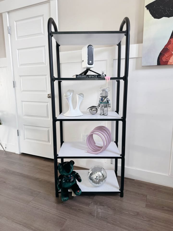 Black Coated Tubular 5-Tier Shelf Etagere w/Arched Top & White Laminated Shelves — FloralHaus Vintage Utah