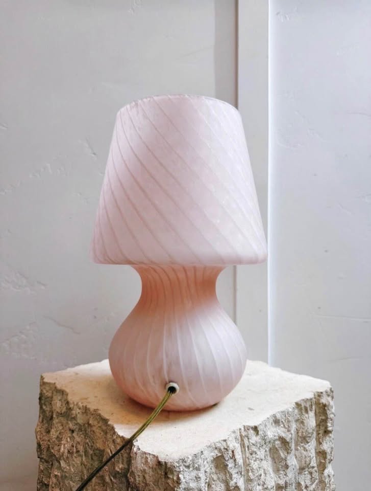 Vintage 1980’s Italian Murano Frosted Pink & White Swirled Glass Mushroom Lamp — FloralHaus Vintage Utah