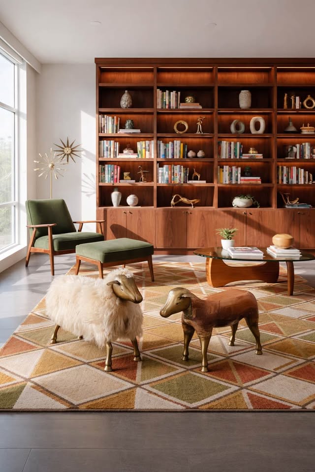 Vintage Mid Century 1975 Wool Wrapped Sheep Stools Sculpture w/Wood Form & Brass Appendages • After — FloralHaus Vintage Utah