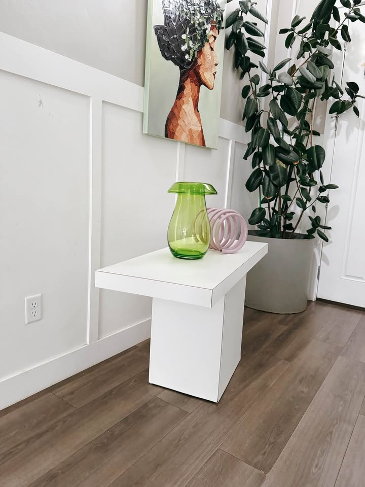 Vintage White Laminate Rectangular Pedestal Base Sofa Or Entry or Console Table Stand — FloralHaus Vintage Utah