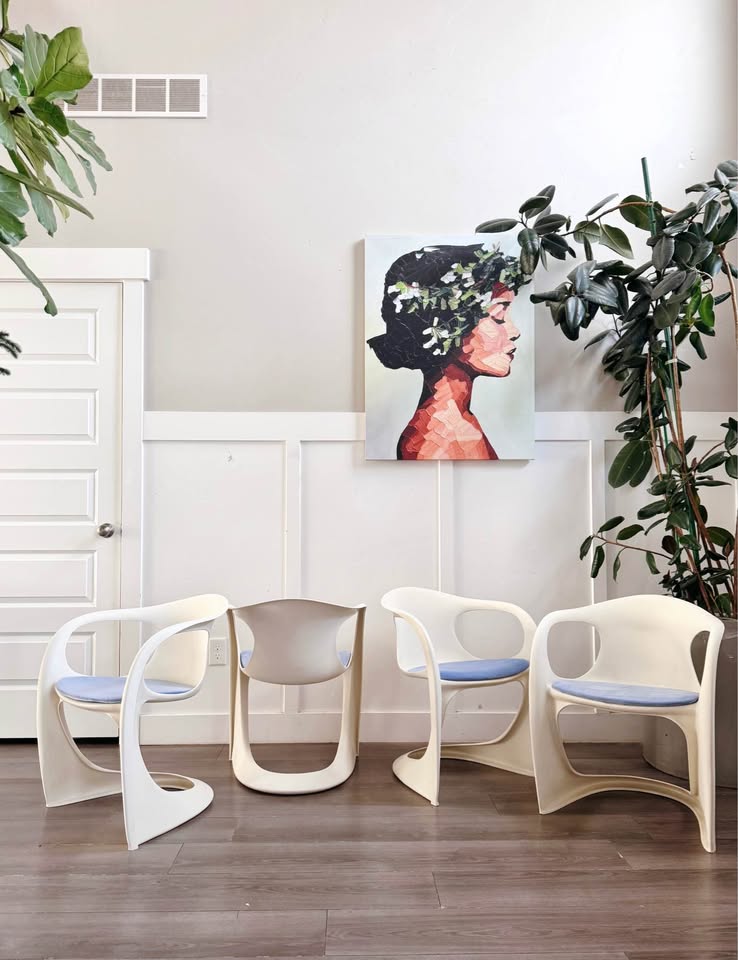 Vintage Post Modern 1970’s Space Age Dining Set w/Cantilever Sculptural Arm Chairs w/Blue Velvet Uph — FloralHaus Vintage Utah