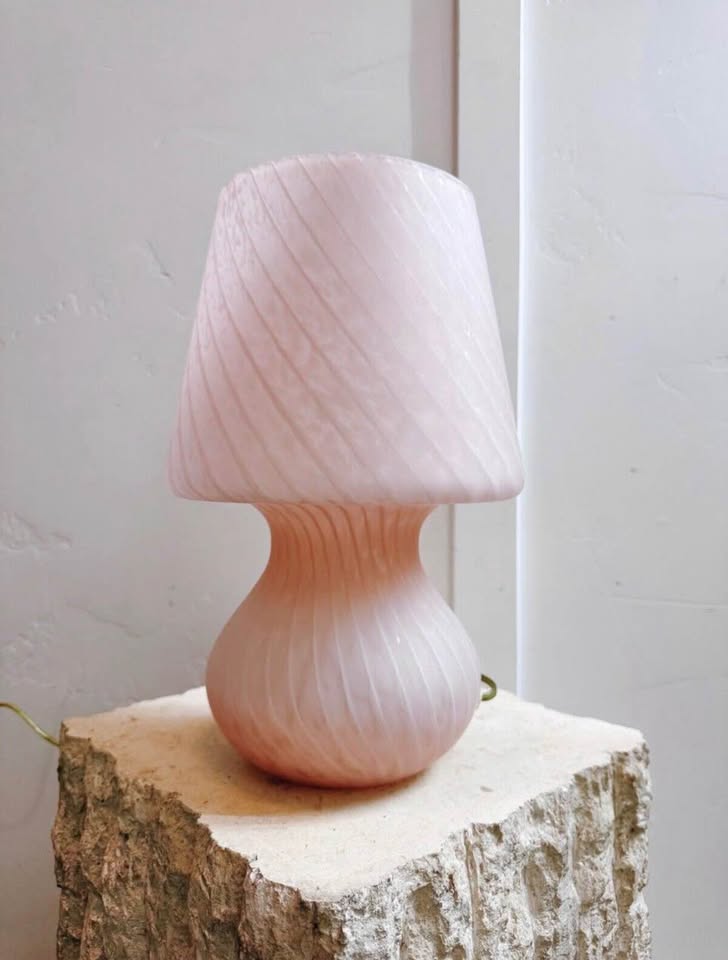 Vintage 1980’s Italian Murano Frosted Pink & White Swirled Glass Mushroom Lamp — FloralHaus Vintage Utah
