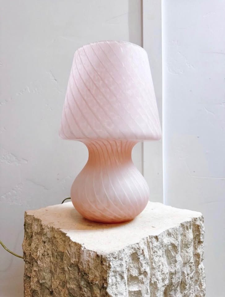 Vintage 1980’s Italian Murano Frosted Pink & White Swirled Glass Mushroom Lamp — FloralHaus Vintage Utah
