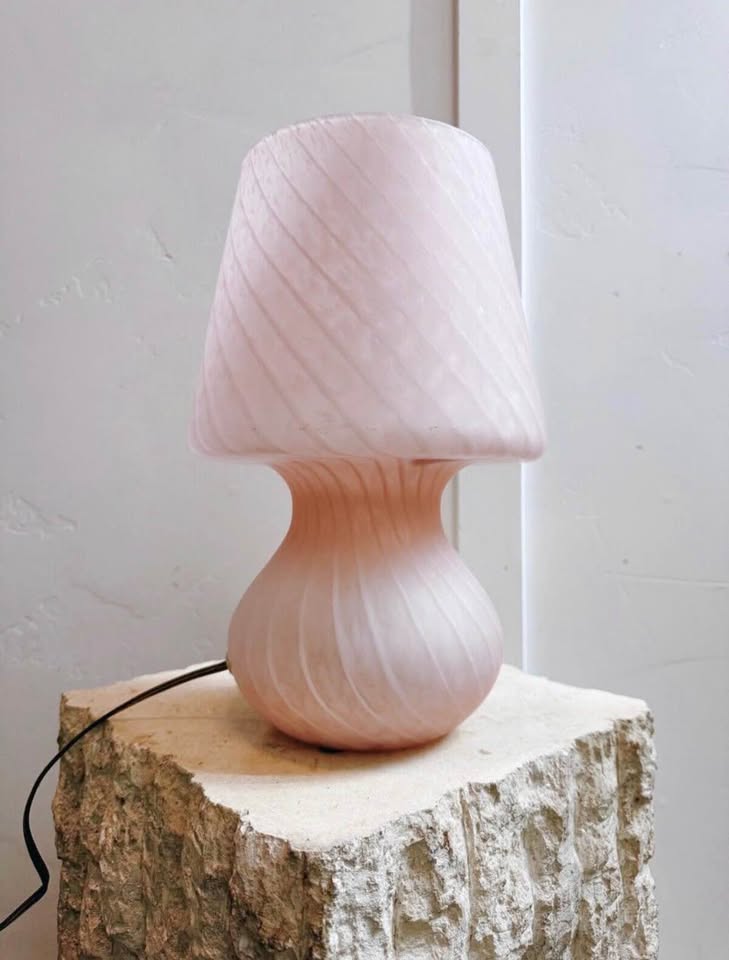Vintage 1980’s Italian Murano Frosted Pink & White Swirled Glass Mushroom Lamp — FloralHaus Vintage Utah