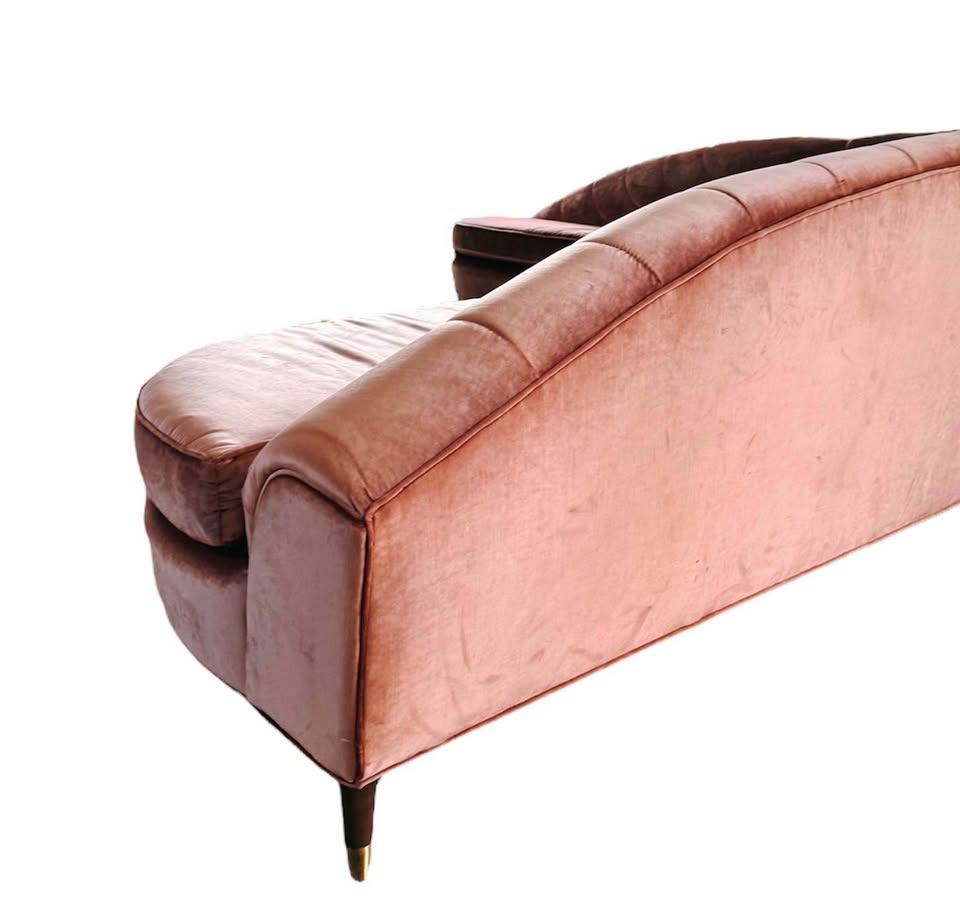 Custom Reupholstered Vintage Curved Sectional Couch Sofa Blush Velvet Sculptural Statement Piece — FloralHaus Vintage Utah