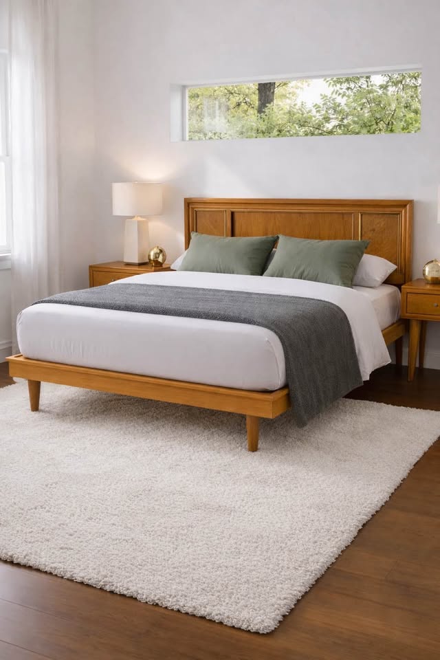 Vintage Mid Century Queen Oak Wood Headboard w/Pencil Reed Accents • Made in Canada — FloralHaus Vintage Utah