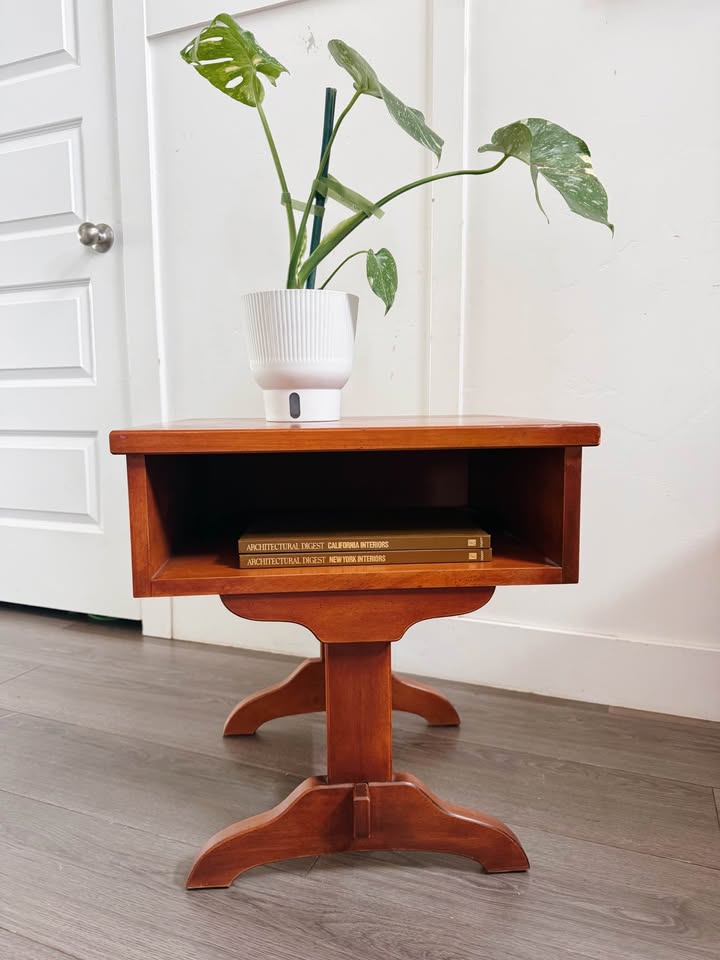 Pair of Vintage 1960’s Mid Century/Early American Open Gallery Nightstands or Side Tables w/Sculptur — FloralHaus Vintage Utah