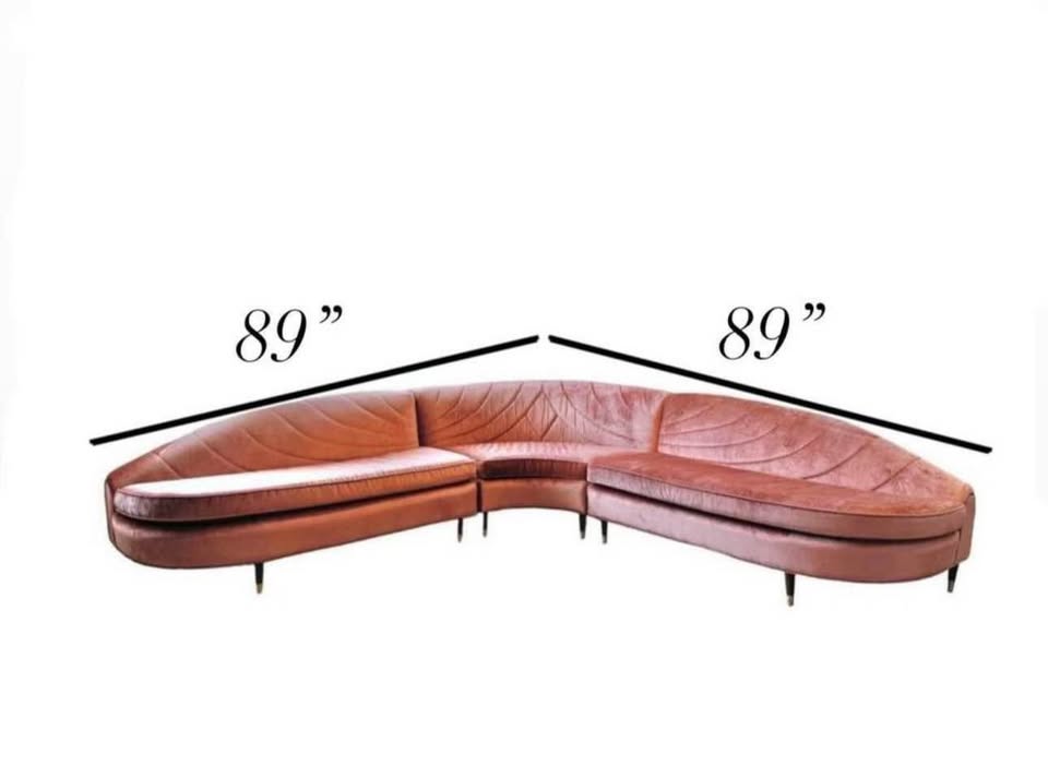 Custom Reupholstered Vintage Curved Sectional Couch Sofa Blush Velvet Sculptural Statement Piece — FloralHaus Vintage Utah