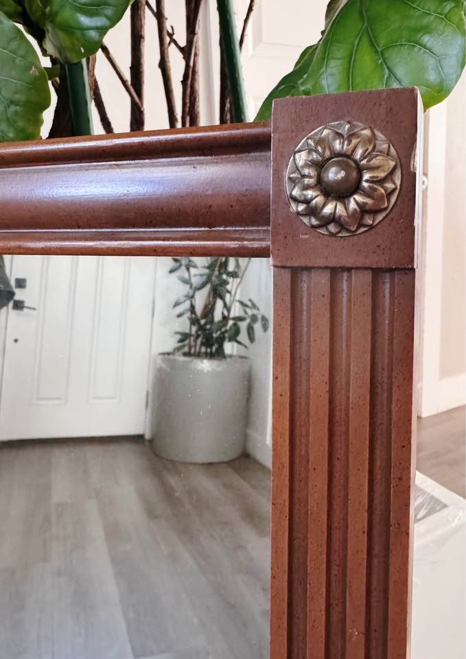 Vintage Mid Century Large Scale Walnut Mirror w/Brass Detail by Bassett