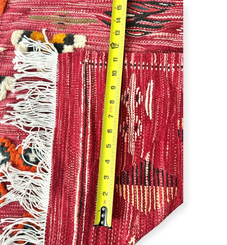 Hand-Knotted Moroccan Azilal Rug 10' x 76" Red Wool Tribal High-Pile Relief Area Rug