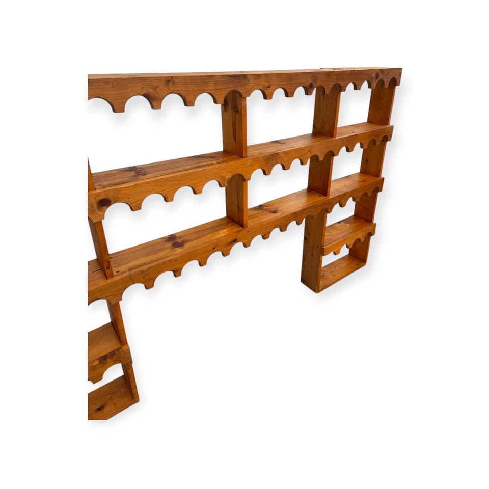 Handmade 4-Tier Large Scale Scalloped Pine Wood Wall Unit Etagere Wavy Curio Display Shelf Apothecar