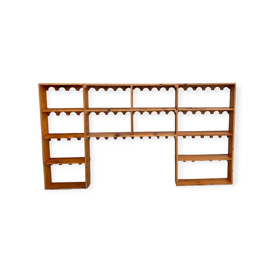 Handmade 4-Tier Large Scale Scalloped Pine Wood Wall Unit Etagere Wavy Curio Display Shelf Apothecar