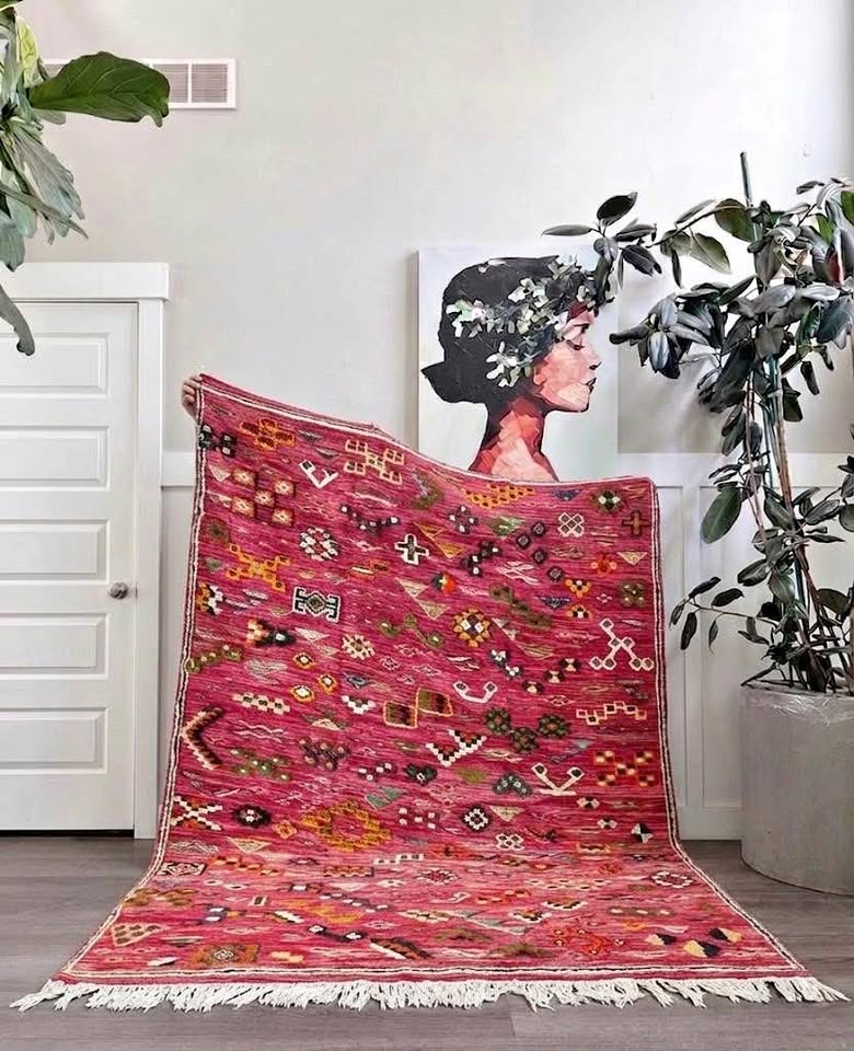 Hand-Knotted Moroccan Azilal Rug 10' x 76" Red Wool Tribal High-Pile Relief Area Rug