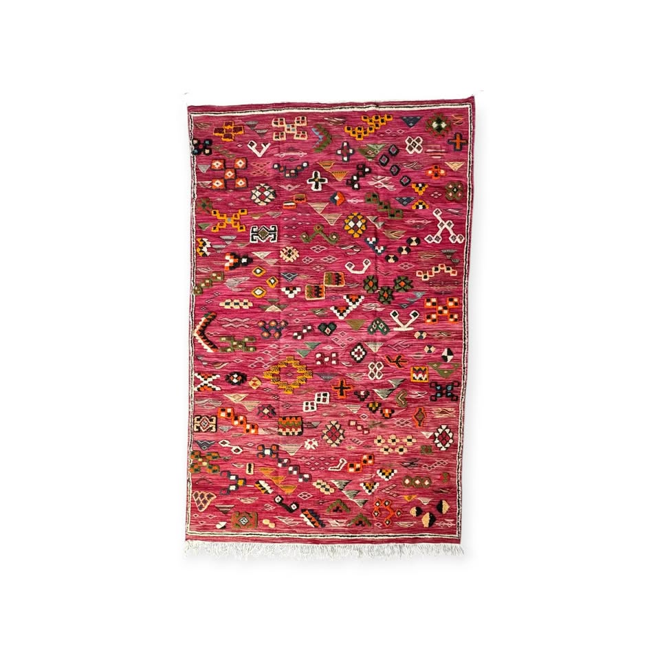 Hand-Knotted Moroccan Azilal Rug 10' x 76" Red Wool Tribal High-Pile Relief Area Rug