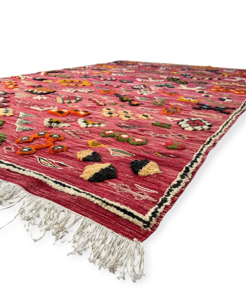 Hand-Knotted Moroccan Azilal Rug 10' x 76" Red Wool Tribal High-Pile Relief Area Rug