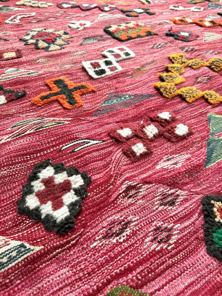 Hand-Knotted Moroccan Azilal Rug 10' x 76" Red Wool Tribal High-Pile Relief Area Rug
