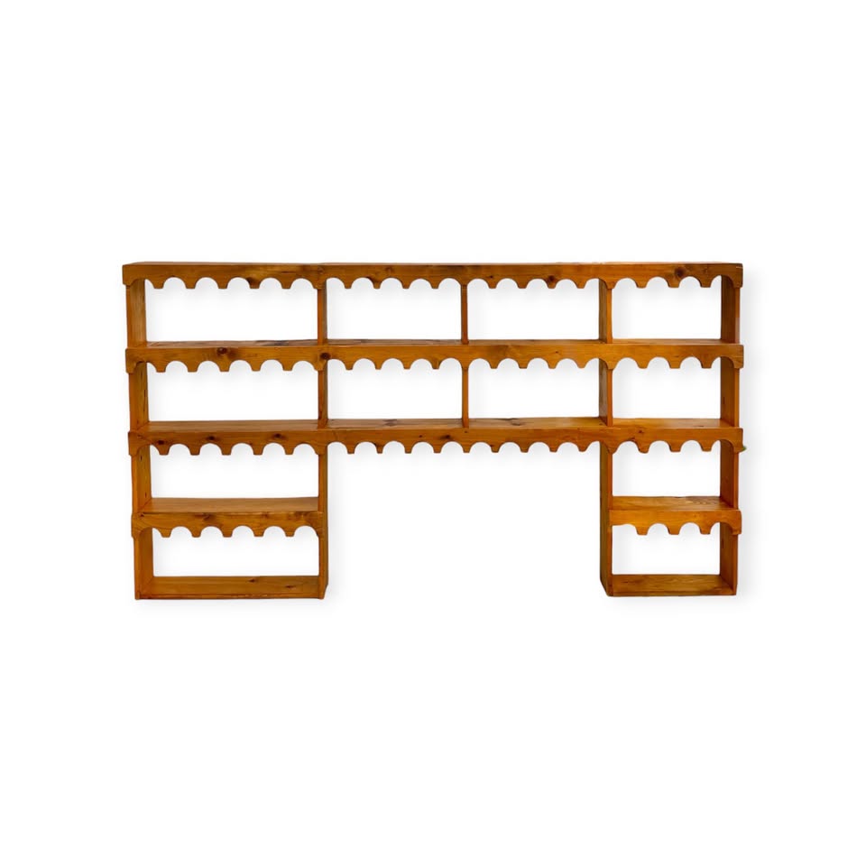 Handmade 4-Tier Large Scale Scalloped Pine Wood Wall Unit Etagere Wavy Curio Display Shelf Apothecar