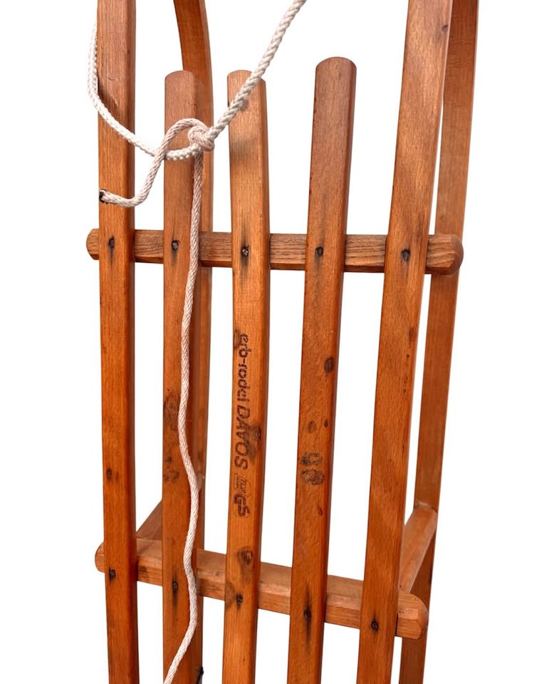 Vintage Erb-Rodel Davos Wooden Sled Toboggan Wood Metal Runners German Display