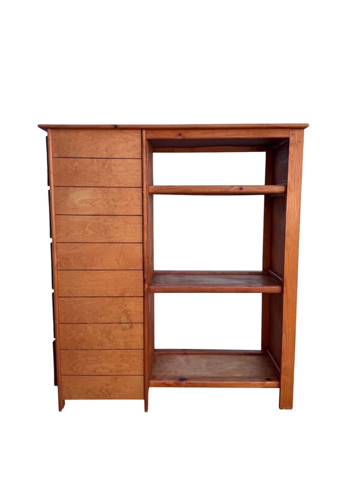 Vintage 5-Drawer, 3-Tier Wood Paneled Wall Unit Etagere Shelving System