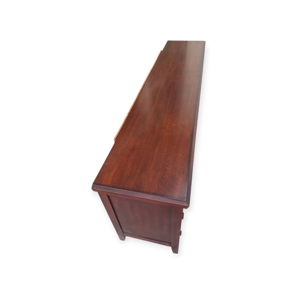 Modern 83" 4-Door Media Console Tv Stand Credenza w/Central Glass Doors & Flanking Side Cabinets w/Silver Hardware