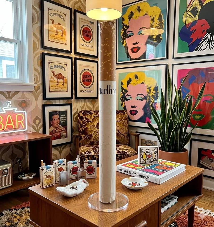 HUGE 25" Vintage Marlboro Pop-Art Store Display - Giant Cigarette Prop w/Acrylic Stand