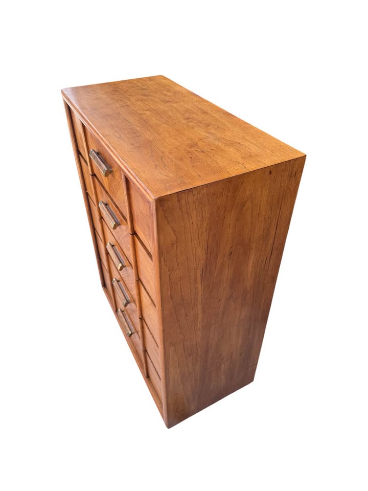Vintage 5-Drawer Geometric Grain Parquet Oak Facade Dresser Credenza w/Plinth Base & Sculptural Hand