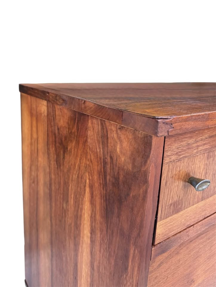 Vintage Mid Century 7-Drawer Walnut Dresser Credenza w/Parquet Drawer Facades, Brass Hardware &amp; Tapered Legs