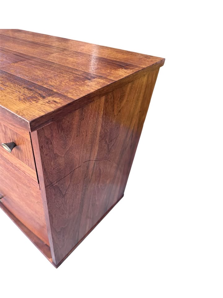 Vintage Mid Century 7-Drawer Walnut Dresser Credenza w/Parquet Drawer Facades, Brass Hardware &amp; Tapered Legs