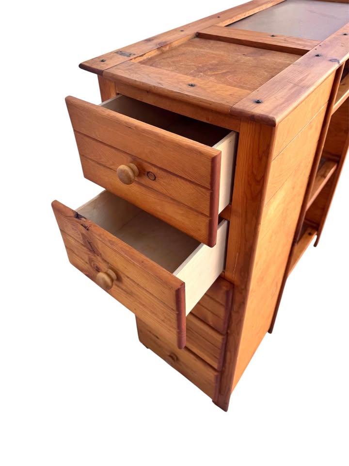 Vintage 5-Drawer, 3-Tier Wood Paneled Wall Unit Etagere Shelving System